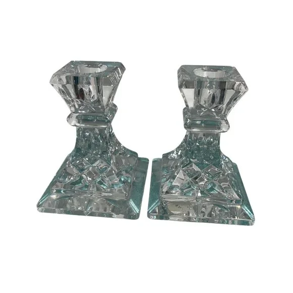 Waterford Vintage MCM Candle Sticks Pair Crystal Collectible Decor - Picture 5 of 12